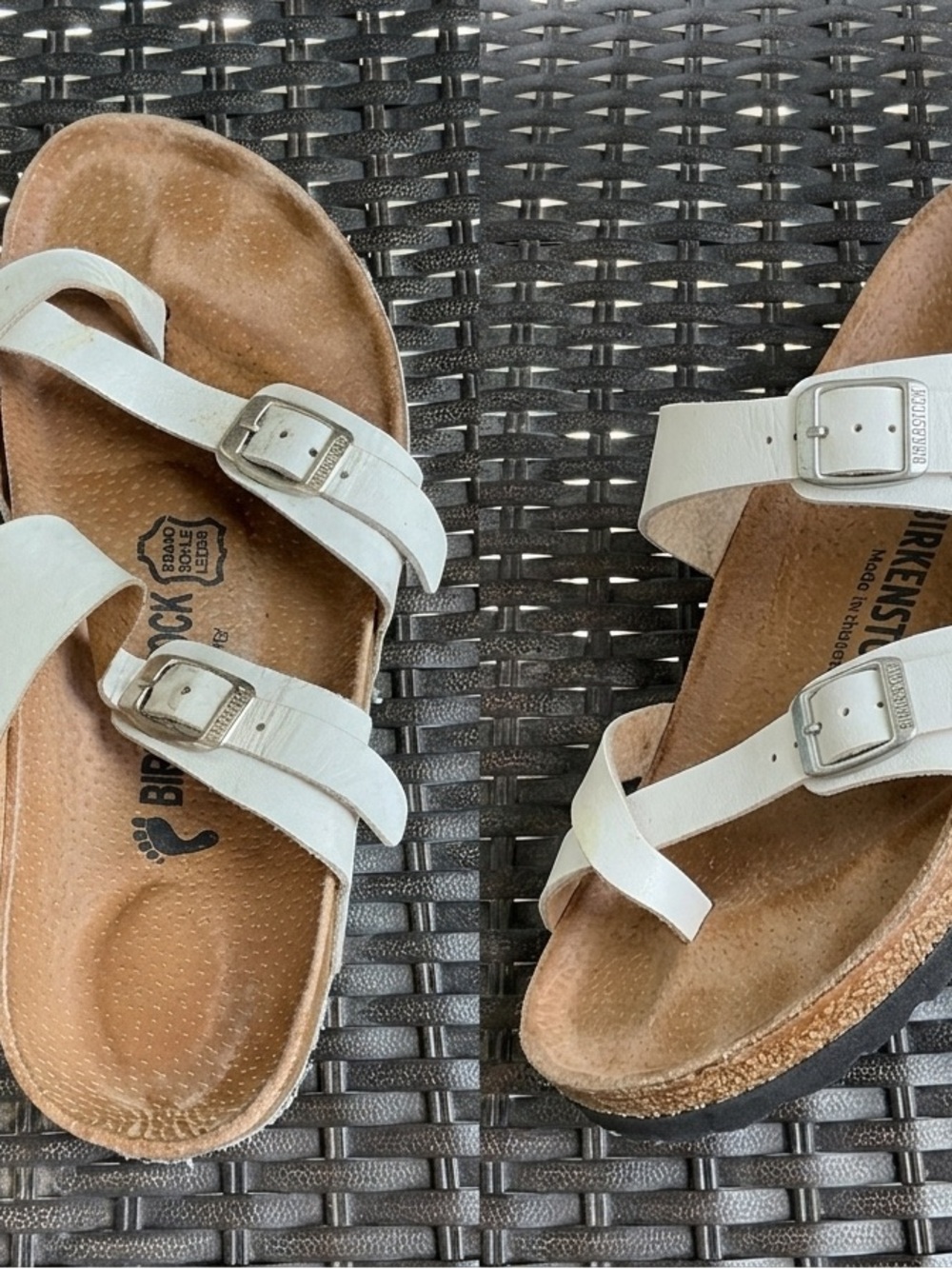 Birkenstock Mayari White Leather Strappy Cork Sandals Size 6